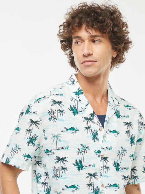 Camisa estampada de manga corta de mezcla de lino - Kiabi