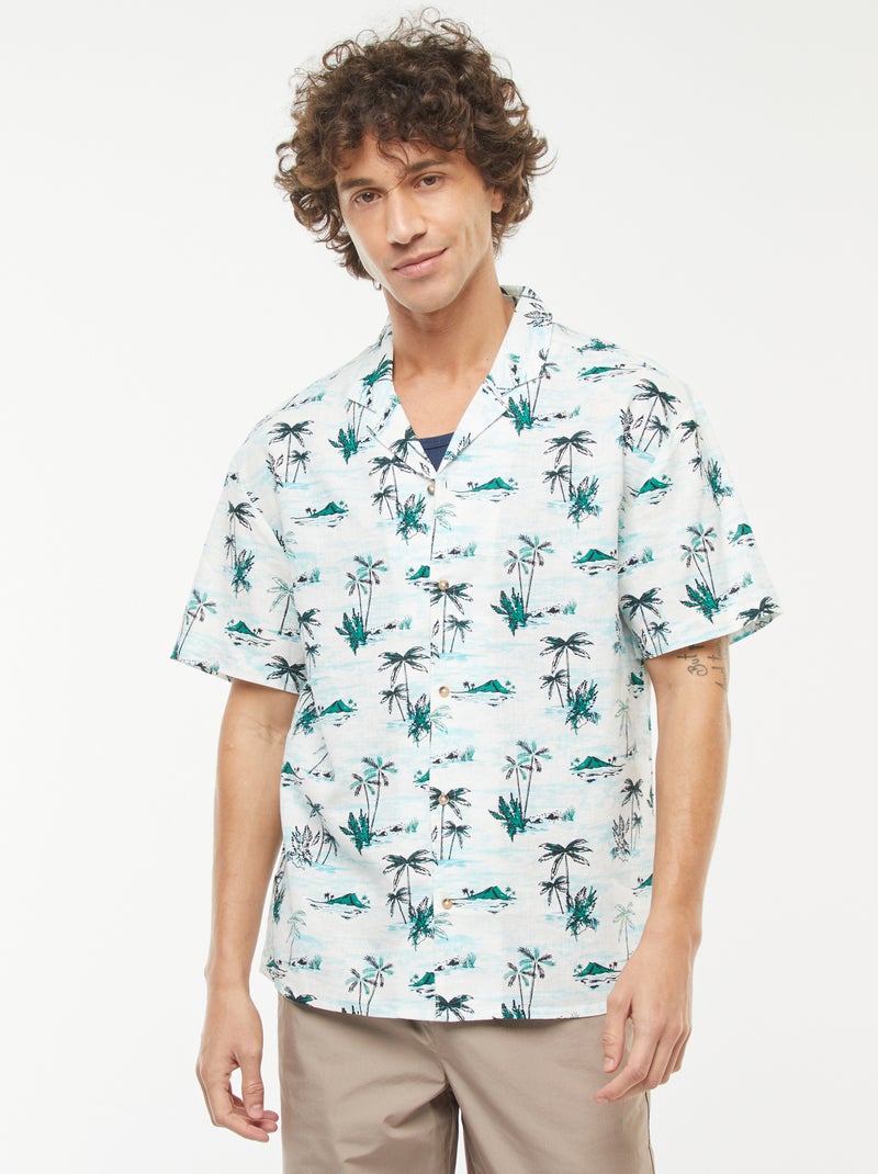 Camisa estampada de manga corta de mezcla de lino Blanco - Kiabi