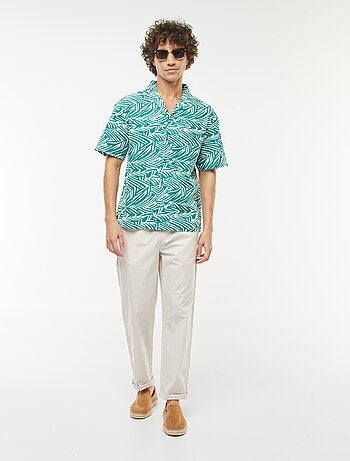 Camisa estampada de manga corta de mezcla de lino