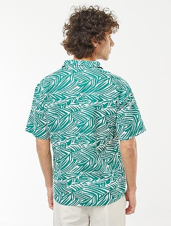 Camisa estampada de manga corta de mezcla de lino