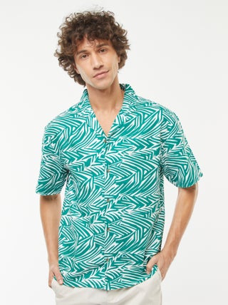 Camisa estampada de manga corta de mezcla de lino