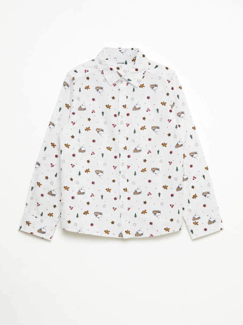 Camisa estampada Navidad regular de algodón Blanco - Kiabi