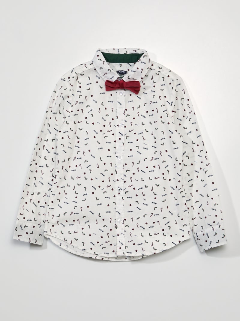 Camisa estampada + pajarita BLANCO - Kiabi