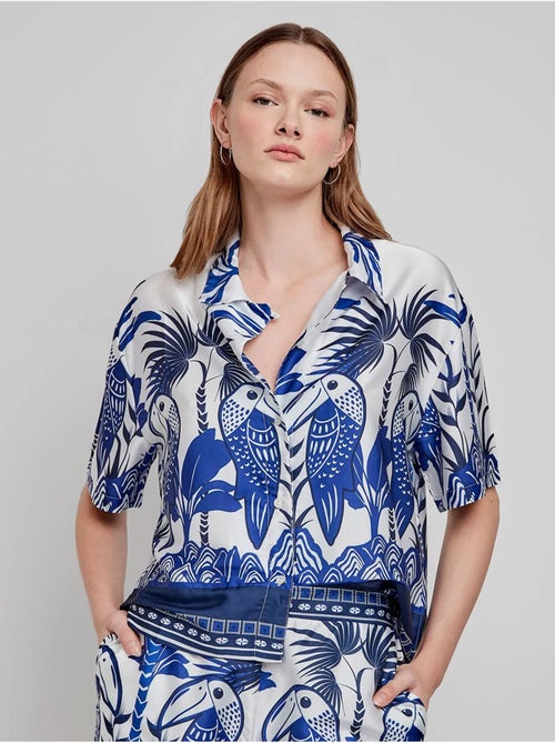 Camisa estampado tropical, botones y manga corta, de satén - Kiabi Camisa estampado tropical, botones y manga corta, de satén - Kiabi