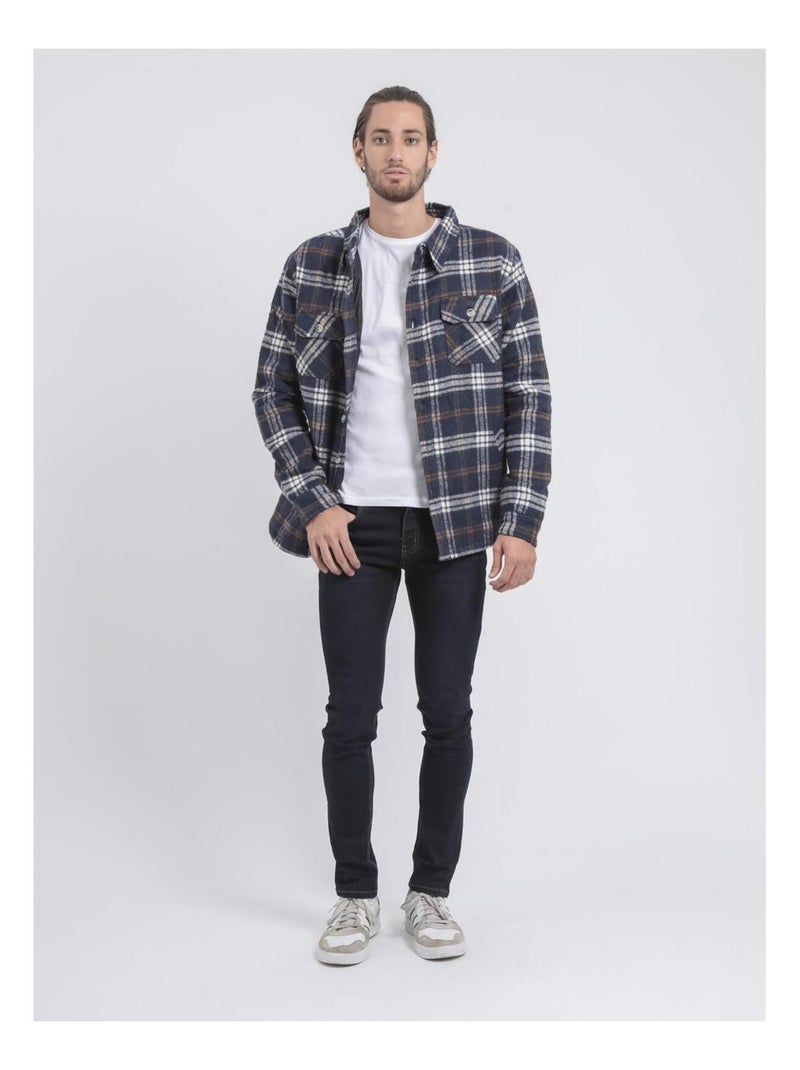 Camisa exterior de manga larga de cuadros TORANOL Azul marino - Kiabi