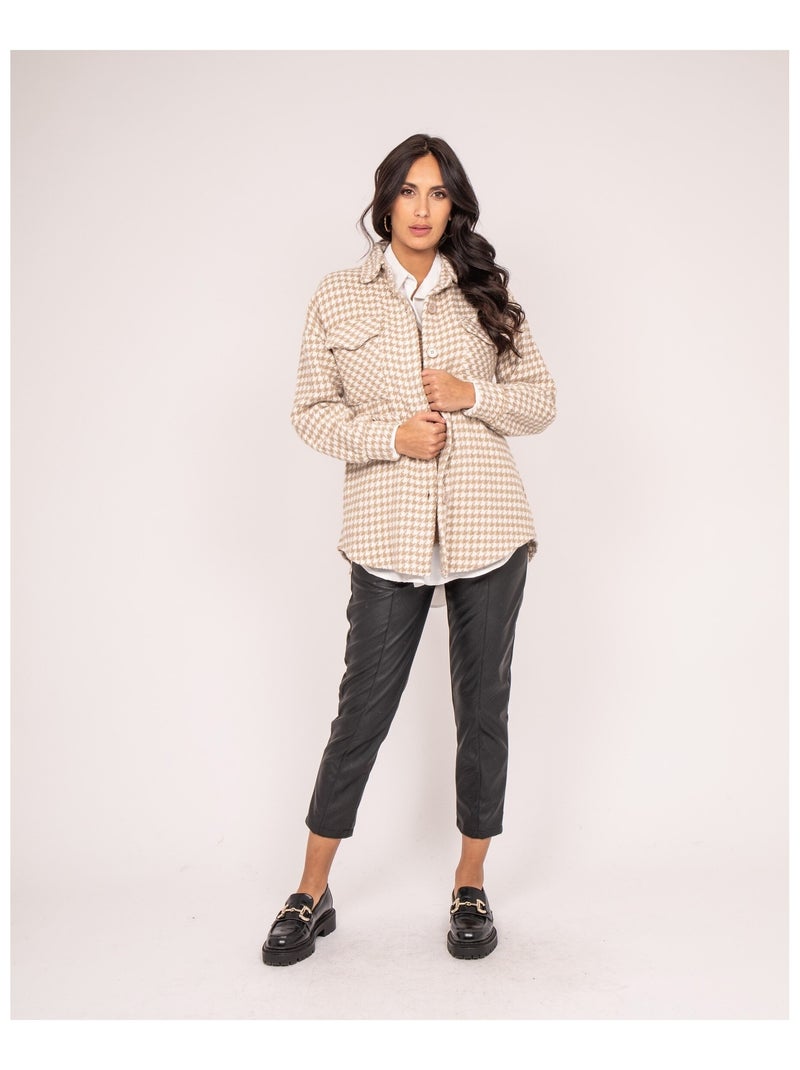 Camisa exterior pied de poule UVEL Beige claro - Kiabi