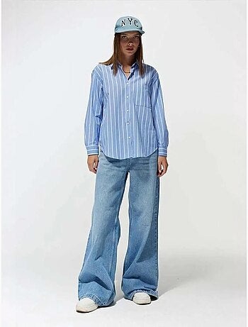 Camisa extragrande a rayas con botones y bolsillo mixray