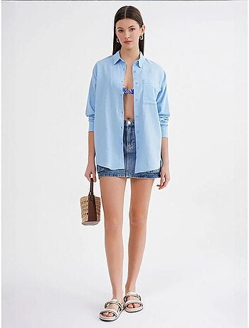 Camisa extragrande de lino mezclado con botones y bolsillo mixray