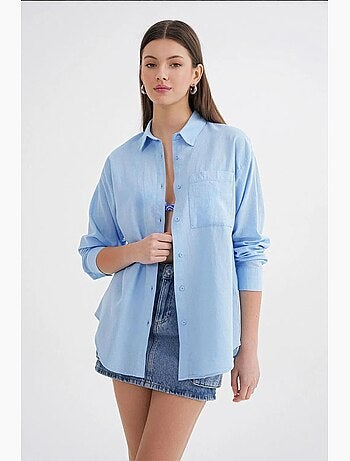 Camisa extragrande de lino mezclado con botones y bolsillo mixray