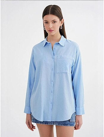 Camisa extragrande de lino mezclado con botones y bolsillo mixray