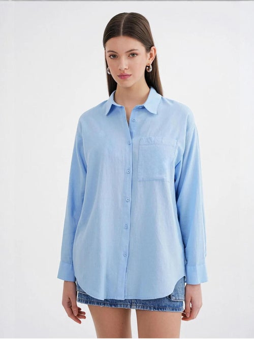 Camisa extragrande de lino mezclado con botones y bolsillo mixray - Kiabi Camisa extragrande de lino mezclado con botones y bolsillo mixray - Kiabi