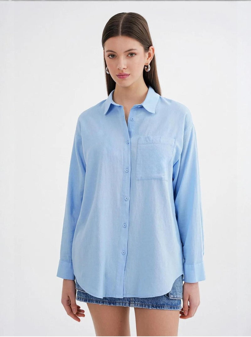 Camisa extragrande de lino mezclado con botones y bolsillo mixray Azul cielo - Kiabi