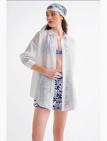 Camisa extragrande de tul con cierre de botones mixray