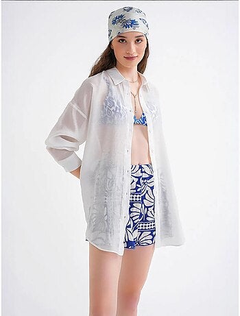 Camisa extragrande de tul con cierre de botones mixray