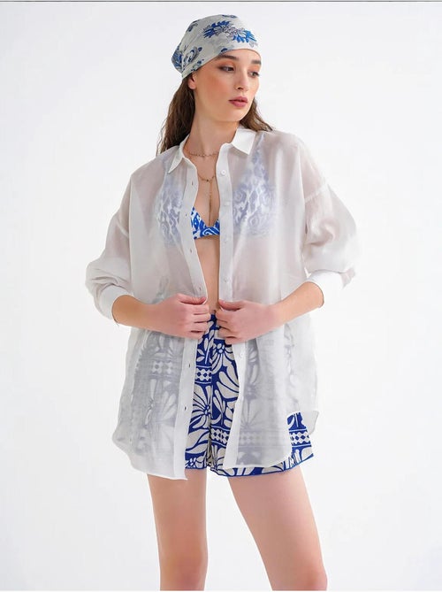 Camisa extragrande de tul con cierre de botones mixray - Kiabi Camisa extragrande de tul con cierre de botones mixray - Kiabi