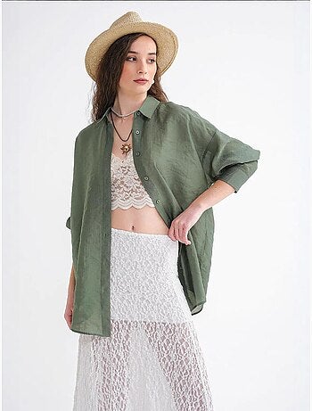 Camisa extragrande de tul con cierre de botones mixray
