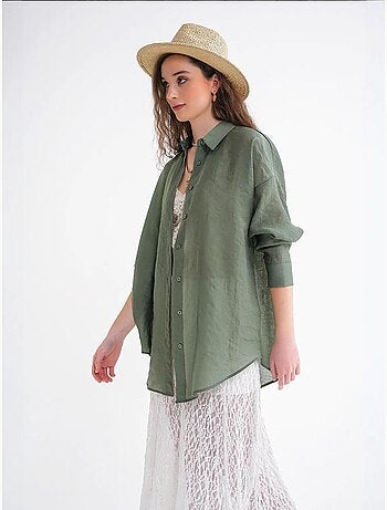 Camisa extragrande de tul con cierre de botones mixray