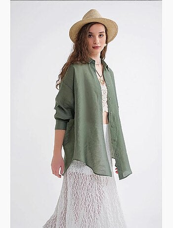 Camisa extragrande de tul con cierre de botones mixray