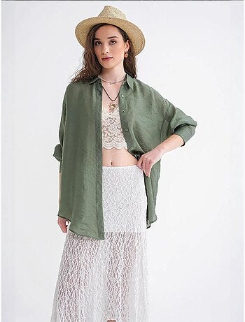 Camisa extragrande de tul con cierre de botones mixray