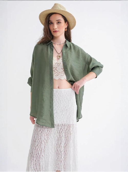 Camisa extragrande de tul con cierre de botones mixray - Kiabi Camisa extragrande de tul con cierre de botones mixray - Kiabi