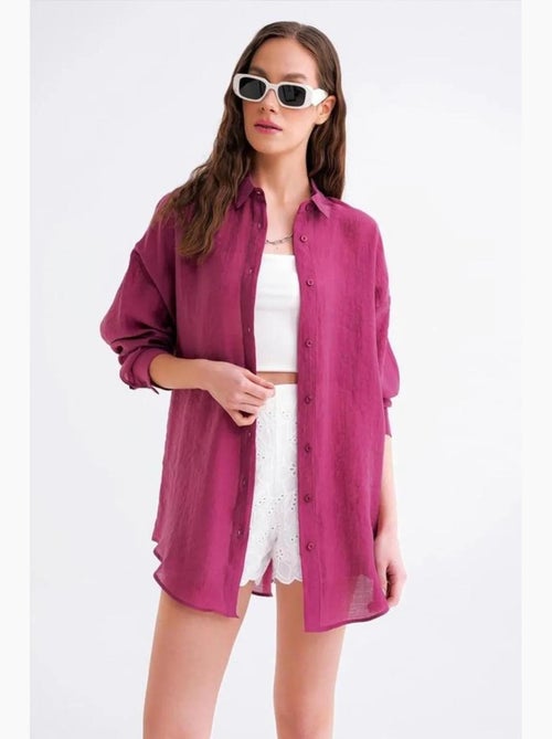 Camisa extragrande de tul con cierre de botones mixray - Kiabi Camisa extragrande de tul con cierre de botones mixray - Kiabi