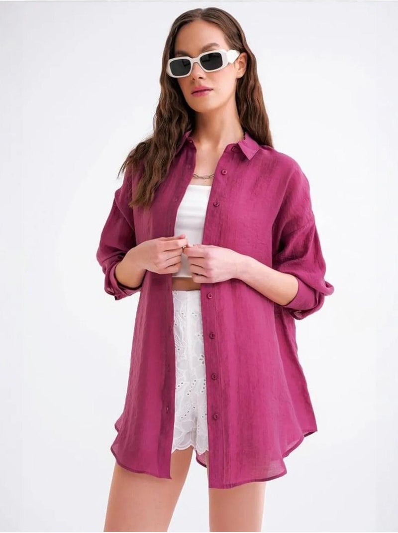 Camisa extragrande de tul con cierre de botones mixray Magenta - Kiabi