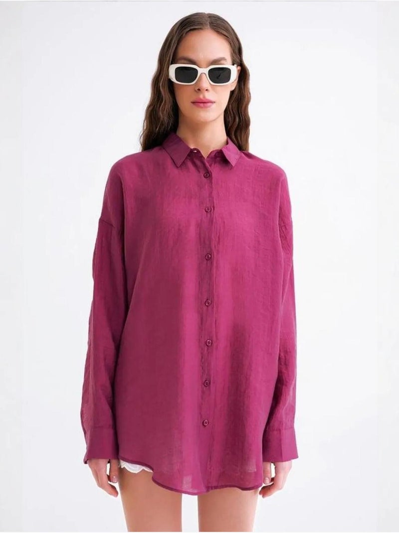 Camisa extragrande de tul con cierre de botones mixray Magenta - Kiabi