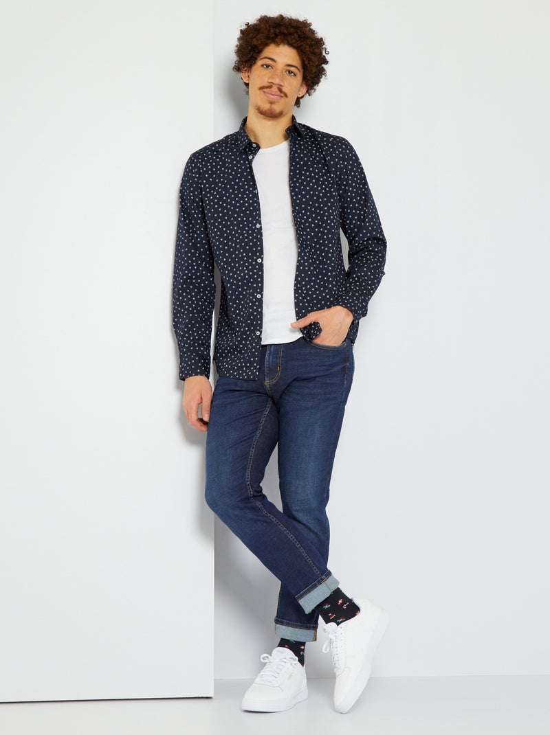 Camisa fitted de popelina de lunares AZUL - Kiabi