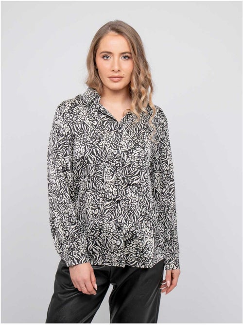 Camisa fluida con estampado animal blanco y negro ophir - Kiabi