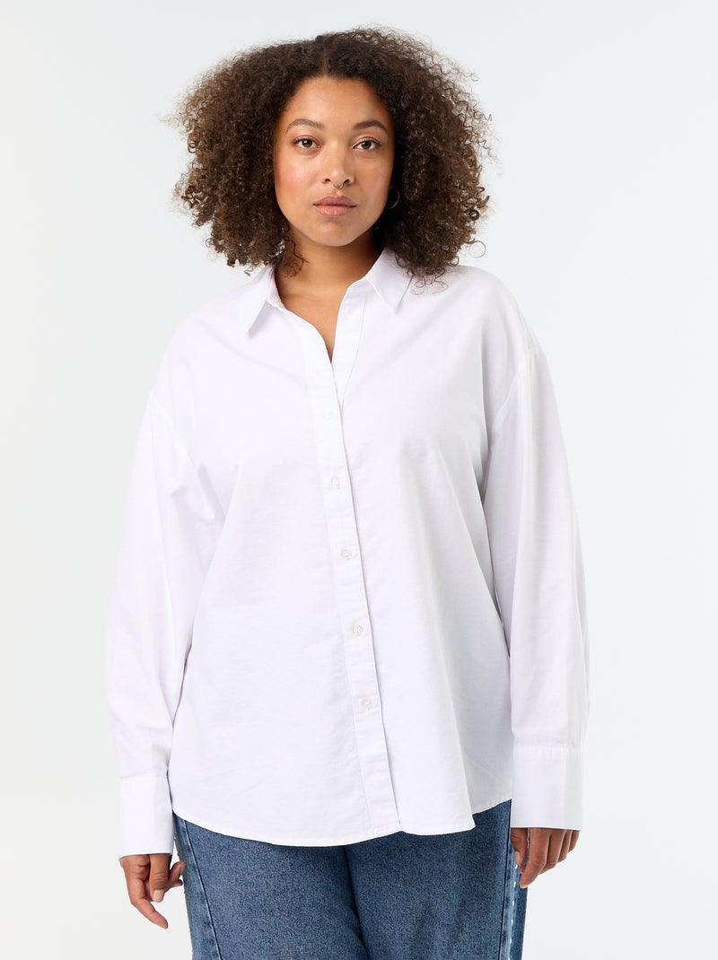 Camisa fluida oxford lisa Blanco - Kiabi
