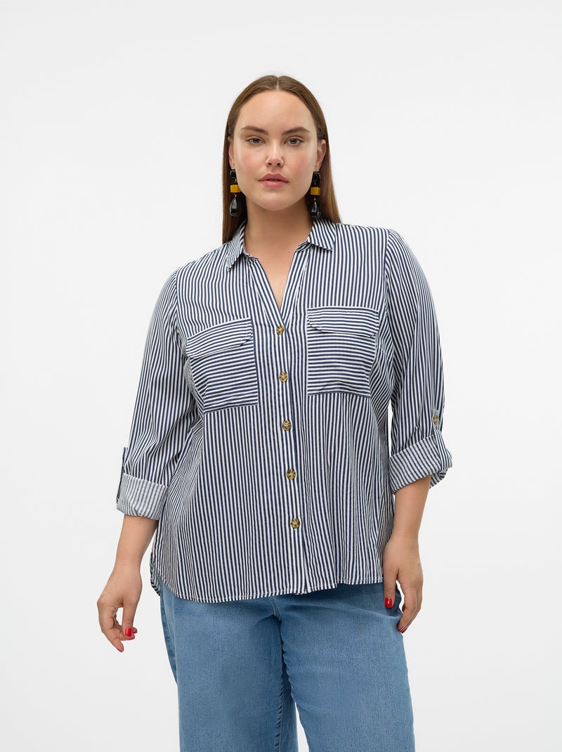 Camisa fluida 'Vero moda curve' con mangas remangables Azul - Kiabi