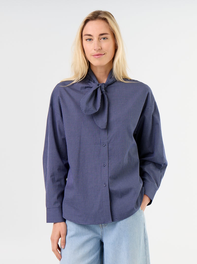 Camisa holgada de manga larga y cuello anudado Azul - Kiabi