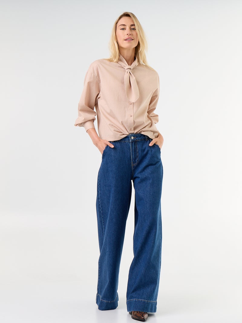 Camisa holgada de manga larga y cuello anudado Beige - Kiabi