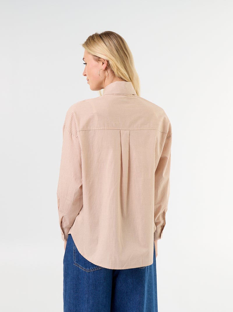 Camisa holgada de manga larga y cuello anudado Beige - Kiabi