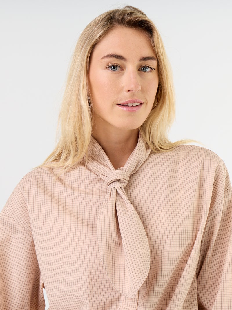Camisa holgada de manga larga y cuello anudado Beige - Kiabi
