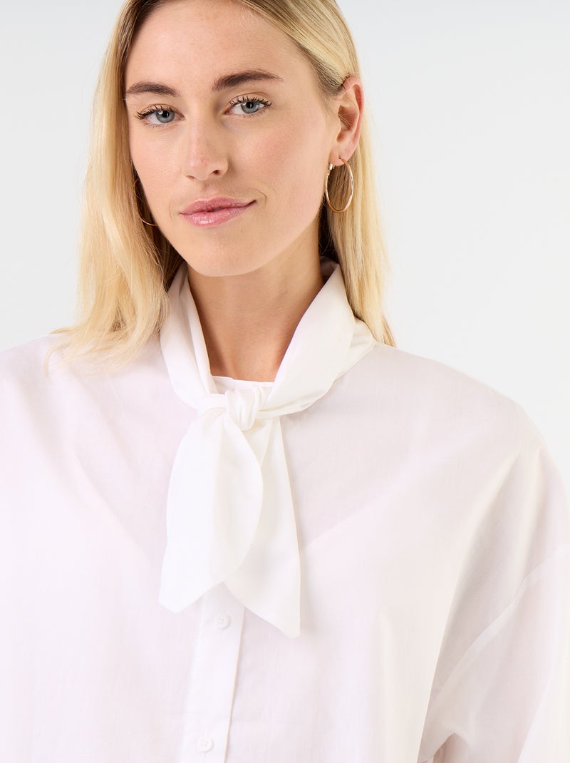 Camisa holgada de manga larga y cuello anudado Blanco - Kiabi
