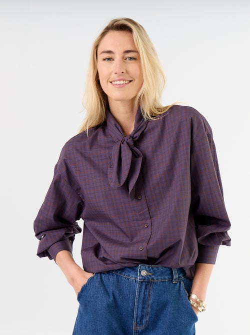 Camisa holgada de manga larga y cuello anudado - Kiabi
