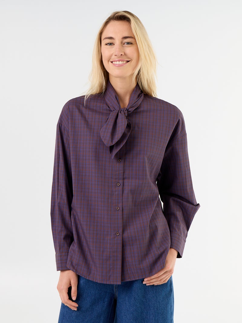 Camisa holgada de manga larga y cuello anudado Marron - Kiabi
