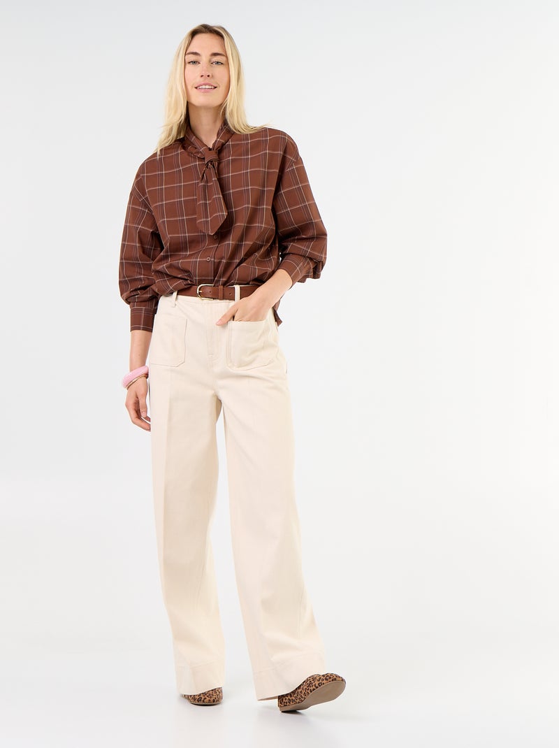 Camisa holgada de manga larga y cuello anudado Marron - Kiabi
