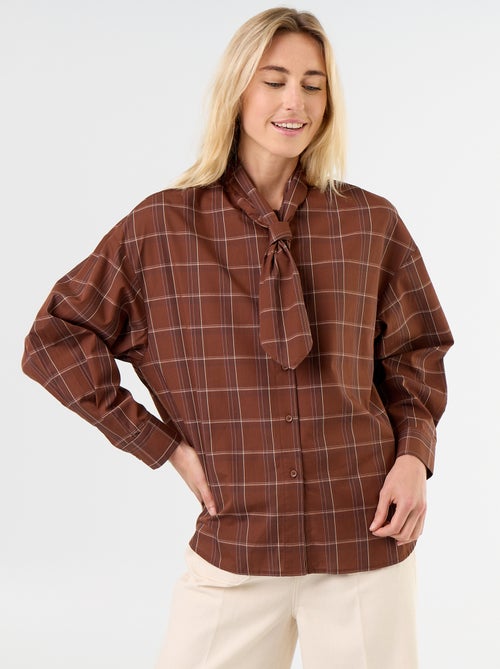 Camisa holgada de manga larga y cuello anudado - Kiabi