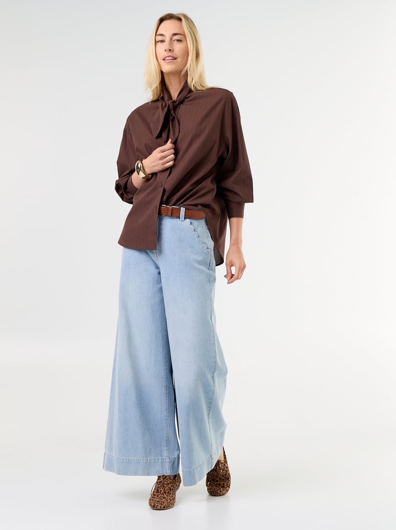 Camisa holgada de manga larga y cuello anudado Marron - Kiabi