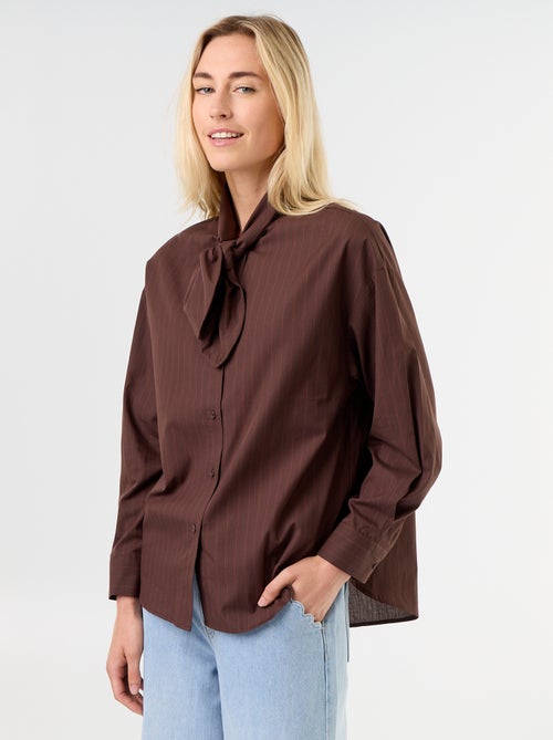Camisa holgada de manga larga y cuello anudado - Kiabi