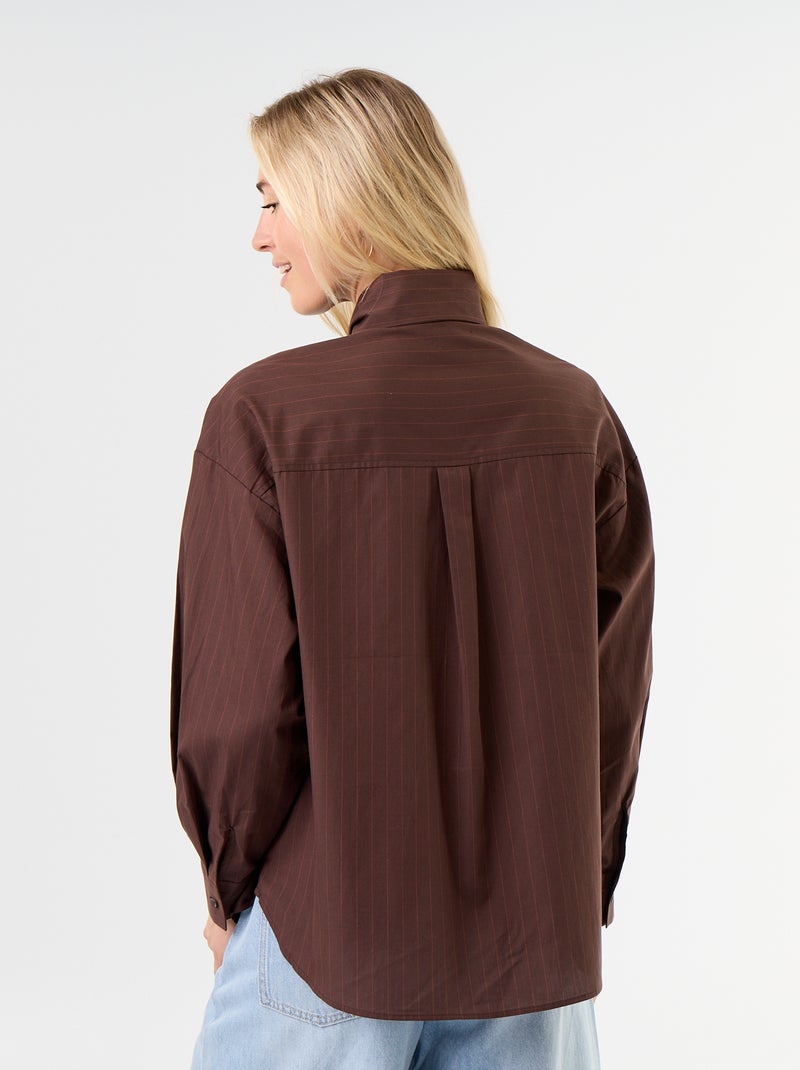 Camisa holgada de manga larga y cuello anudado Marron - Kiabi