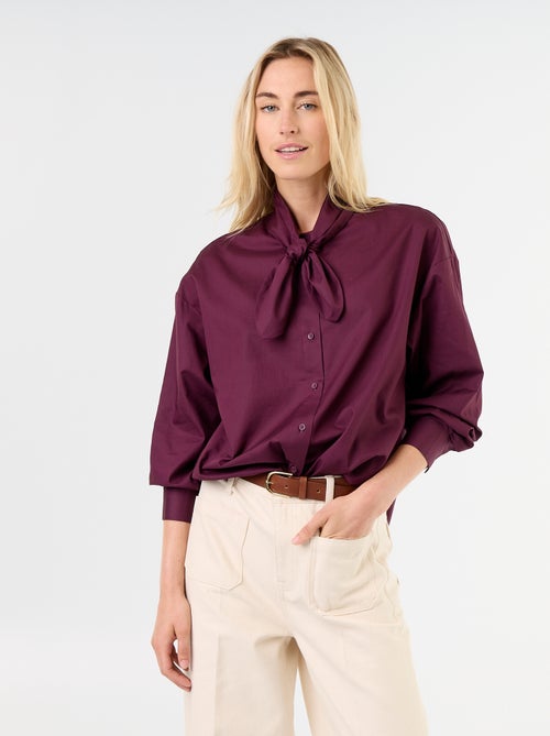 Camisa holgada de manga larga y cuello anudado - Kiabi