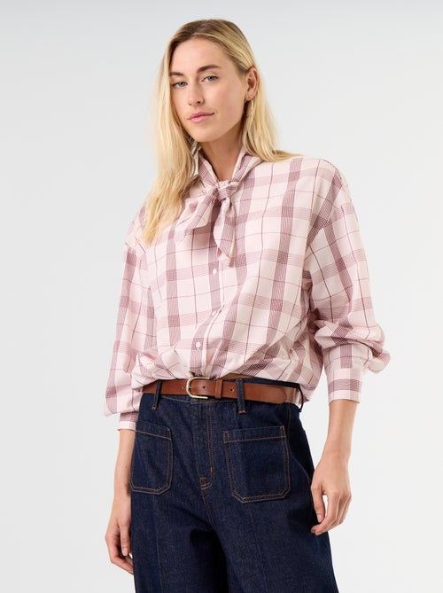 Camisa holgada de manga larga y cuello anudado - Kiabi