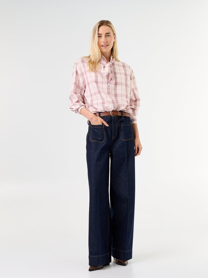 Camisa holgada de manga larga y cuello anudado Rosa - Kiabi