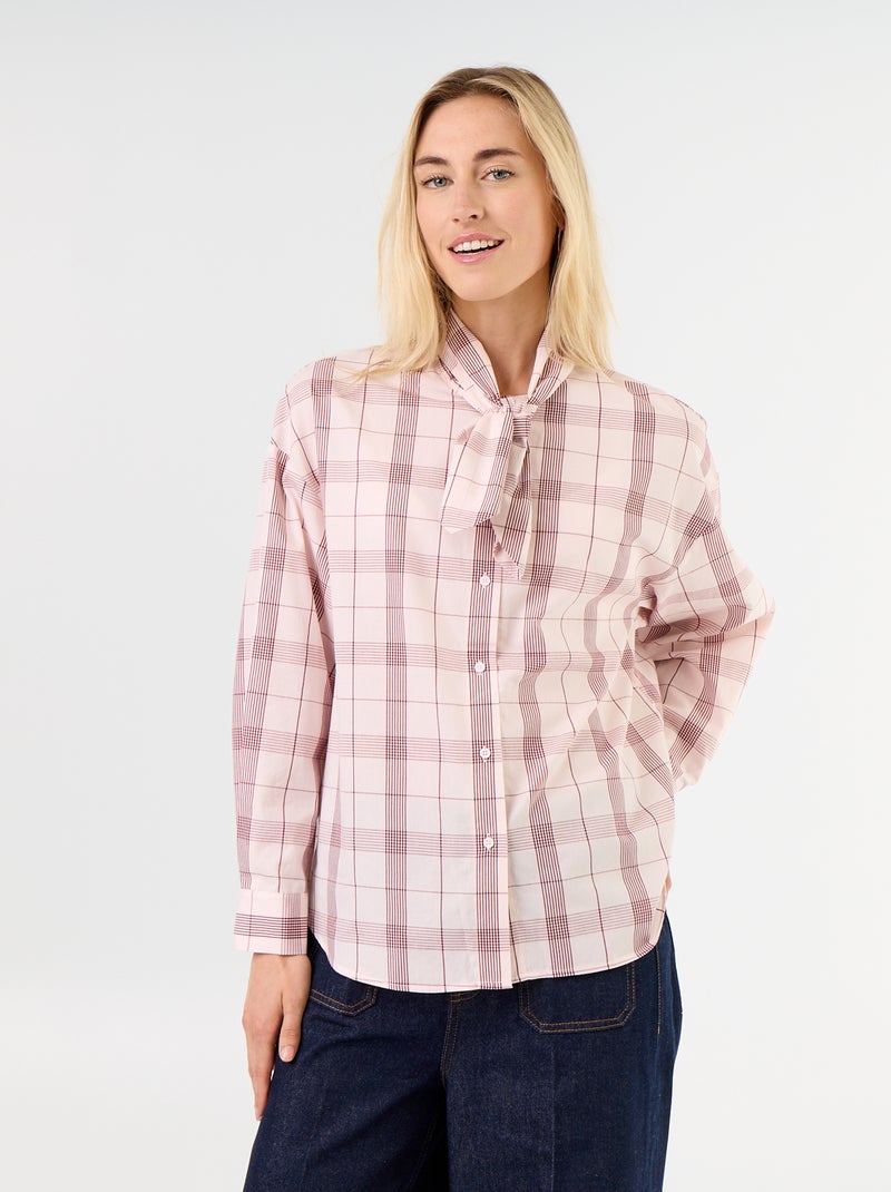 Camisa holgada de manga larga y cuello anudado Rosa - Kiabi
