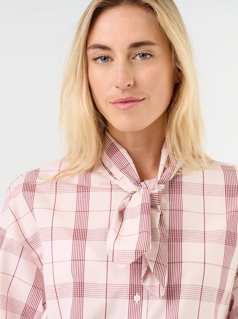 Camisa holgada de manga larga y cuello anudado Rosa - Kiabi