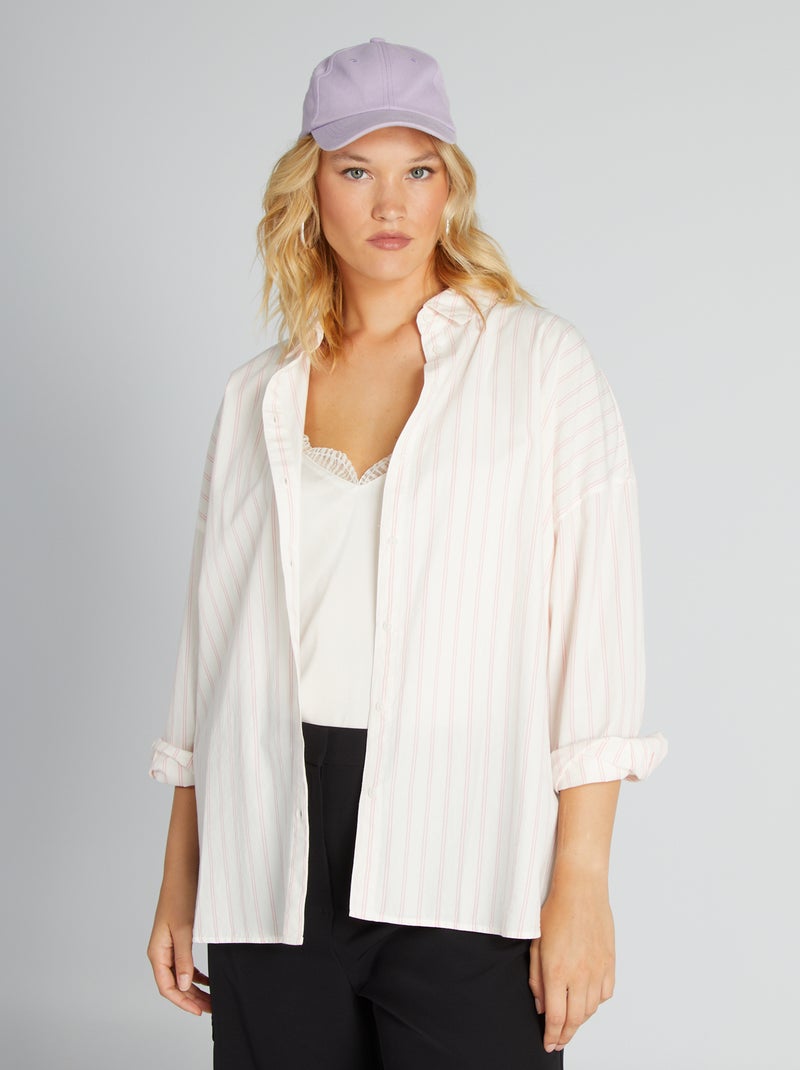 Camisa larga con cuello italiano ROSA - Kiabi