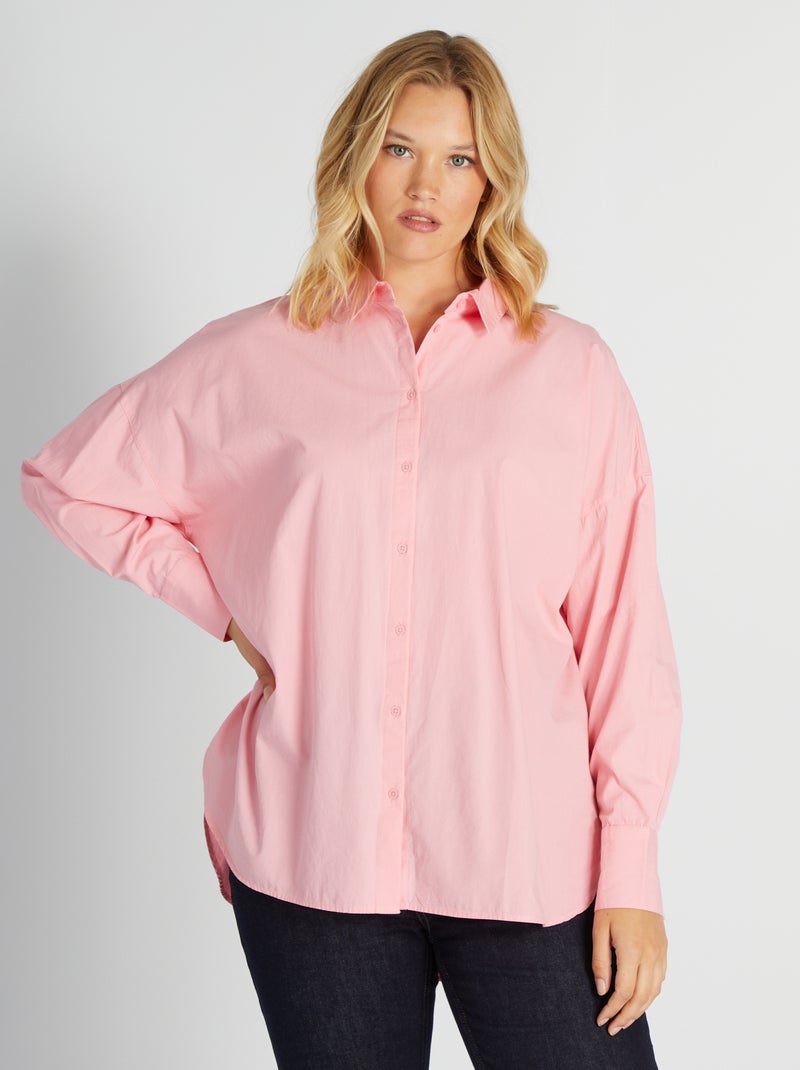 Camisa larga con cuello italiano ROSA - Kiabi